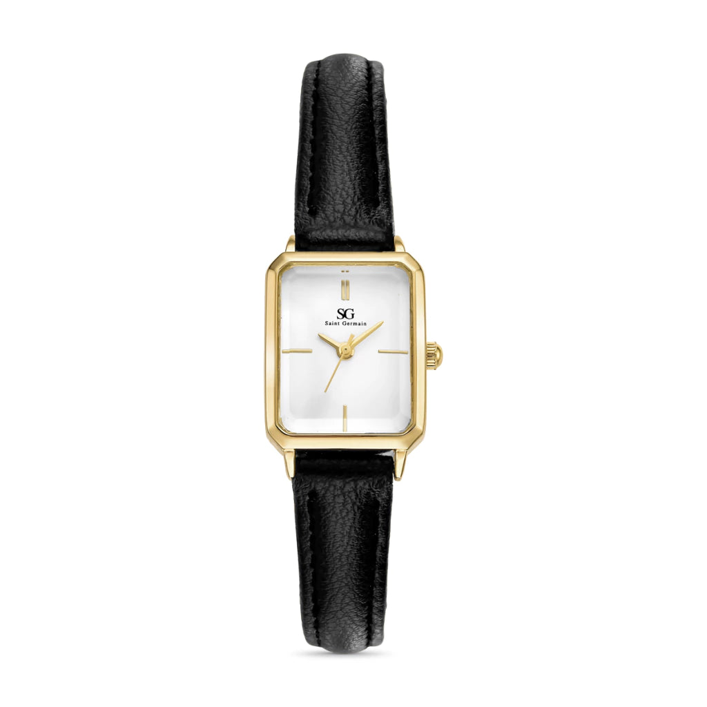 Relogio Feminino Retangular Octavia Couro Preto e Caixa Dourada 19mm