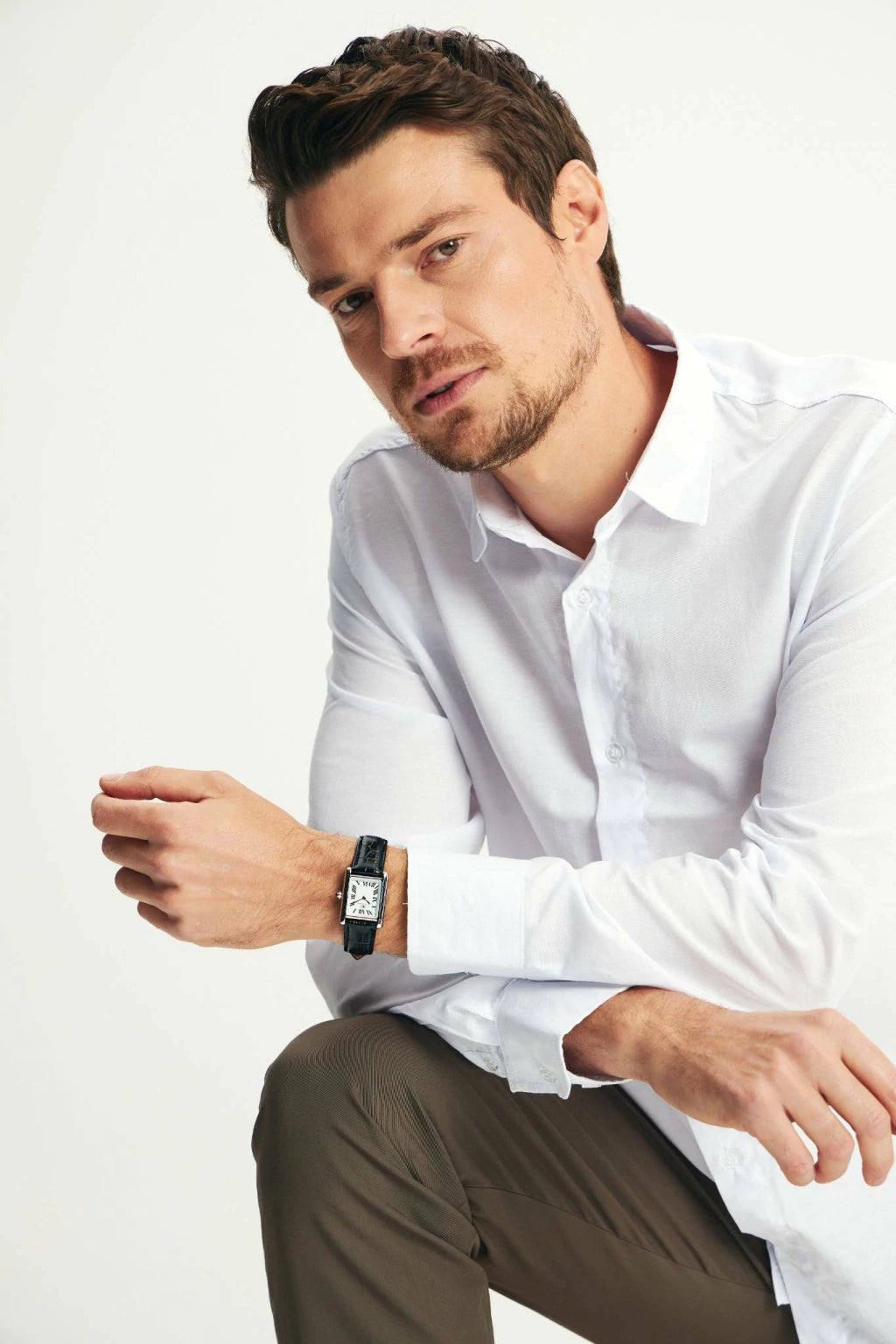 Relogio Quadrado Pulseira de Couro Square Romain Croco Murray Hill