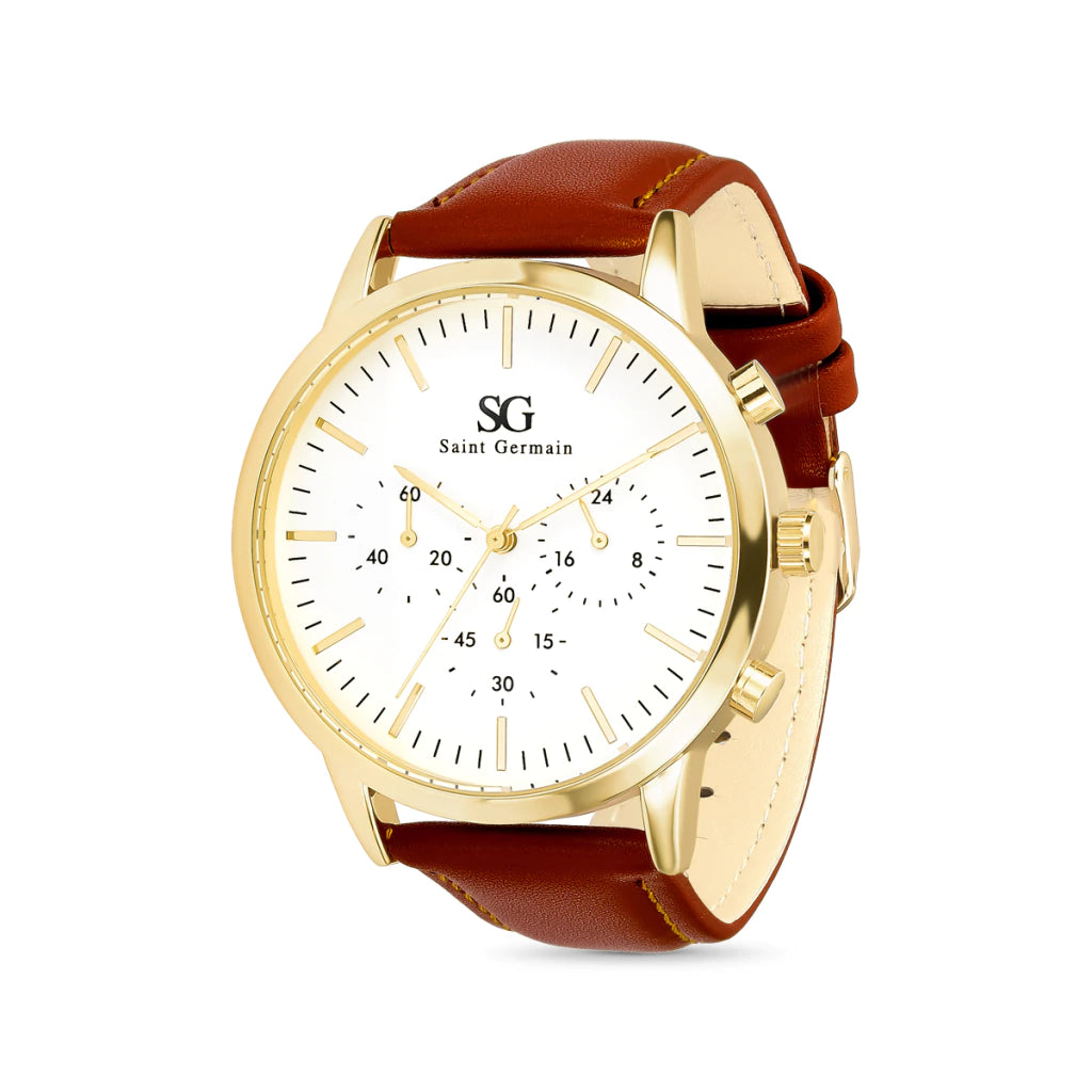 Relogio Masculino Chrono Bronx Pulseira de Couro Marrom Caixa Dourada