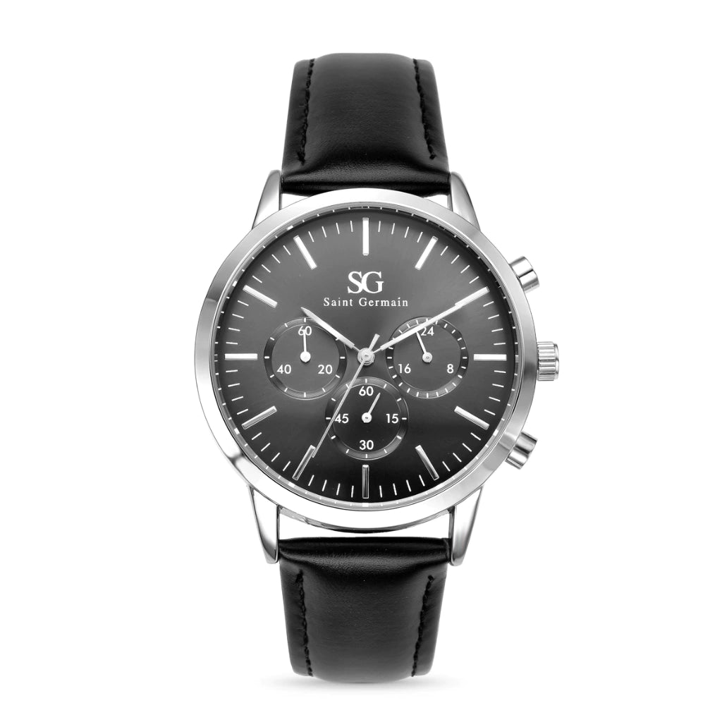 Relogio Masculino Chrono Murray Couro Preto Caixa Prata