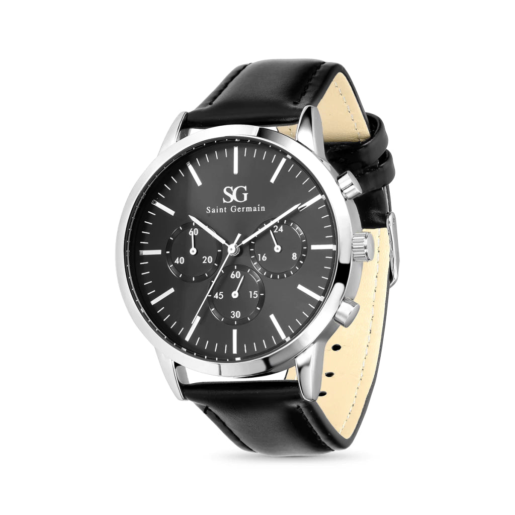 Relogio Masculino Chrono Murray Couro Preto Caixa Prata