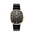 Relogio Minimalista Oval Croco Moncler com Fundo Preto e Pulseira de Couro Preto