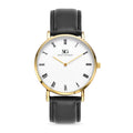 Relogio Masculino Murray Gold Pulseira de Couro Preta Caixa Dourada Fundo Preto