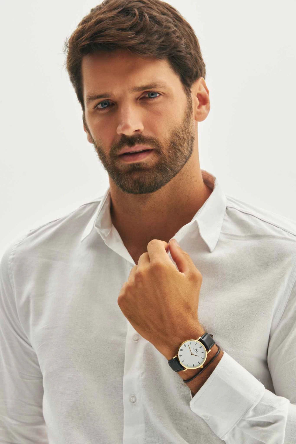 Relogio Masculino Murray Gold Pulseira de Couro Preta Caixa Dourada Fundo Preto