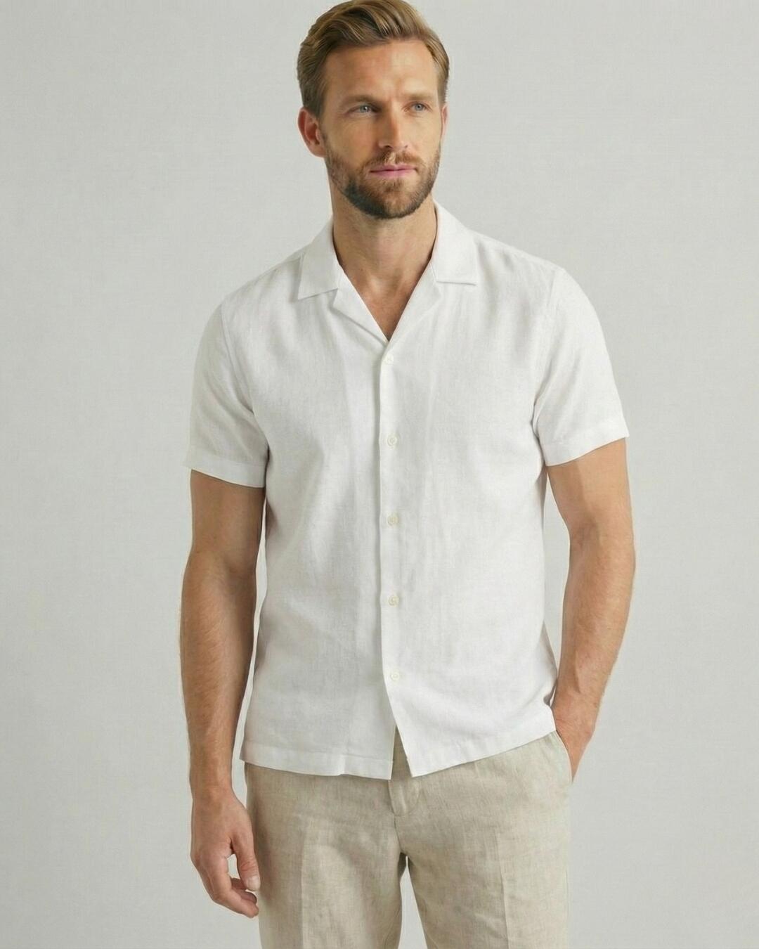 Camisa de Botão MC Cubana Puro Linho Ivory