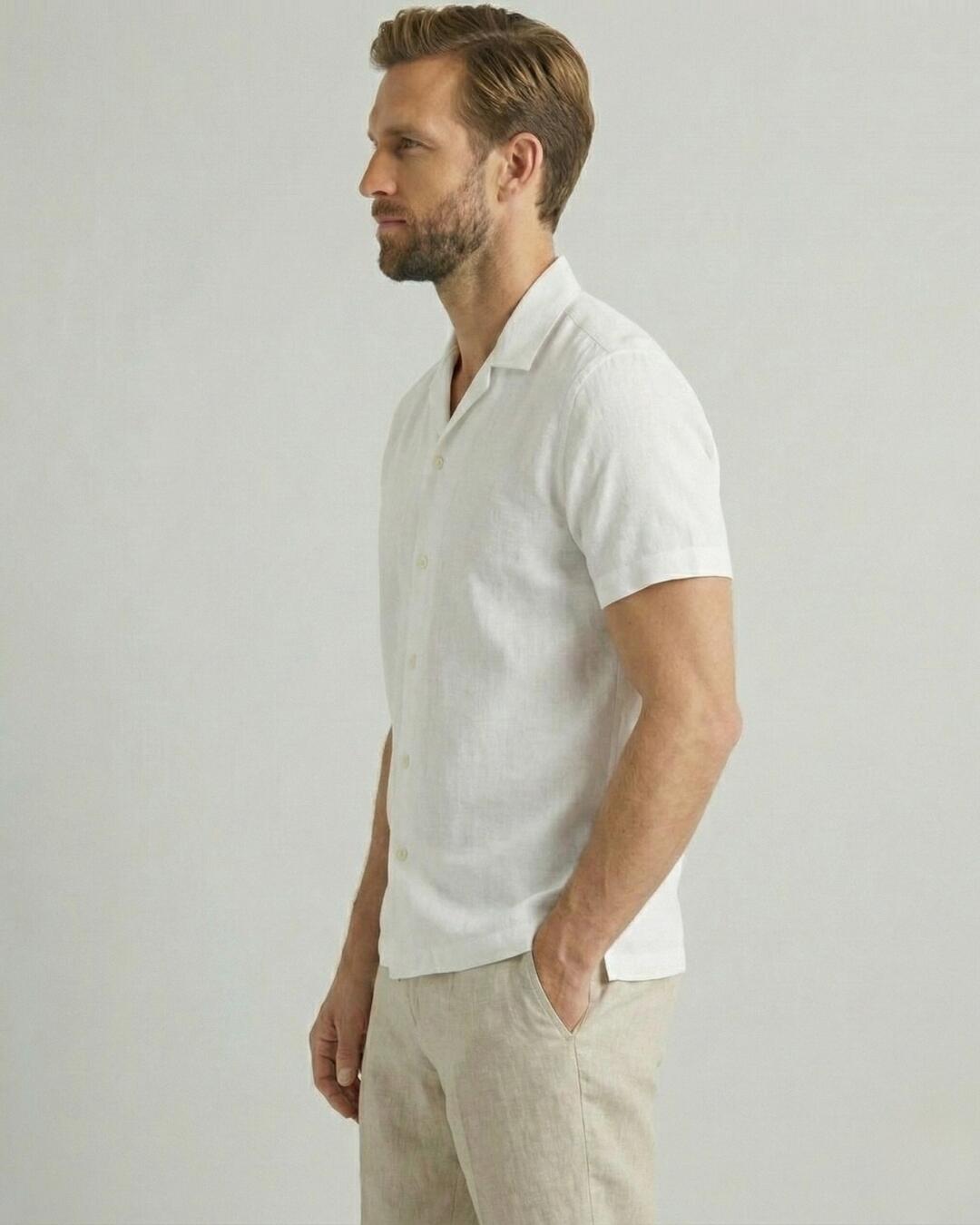 Camisa de Botão MC Cubana Puro Linho Ivory