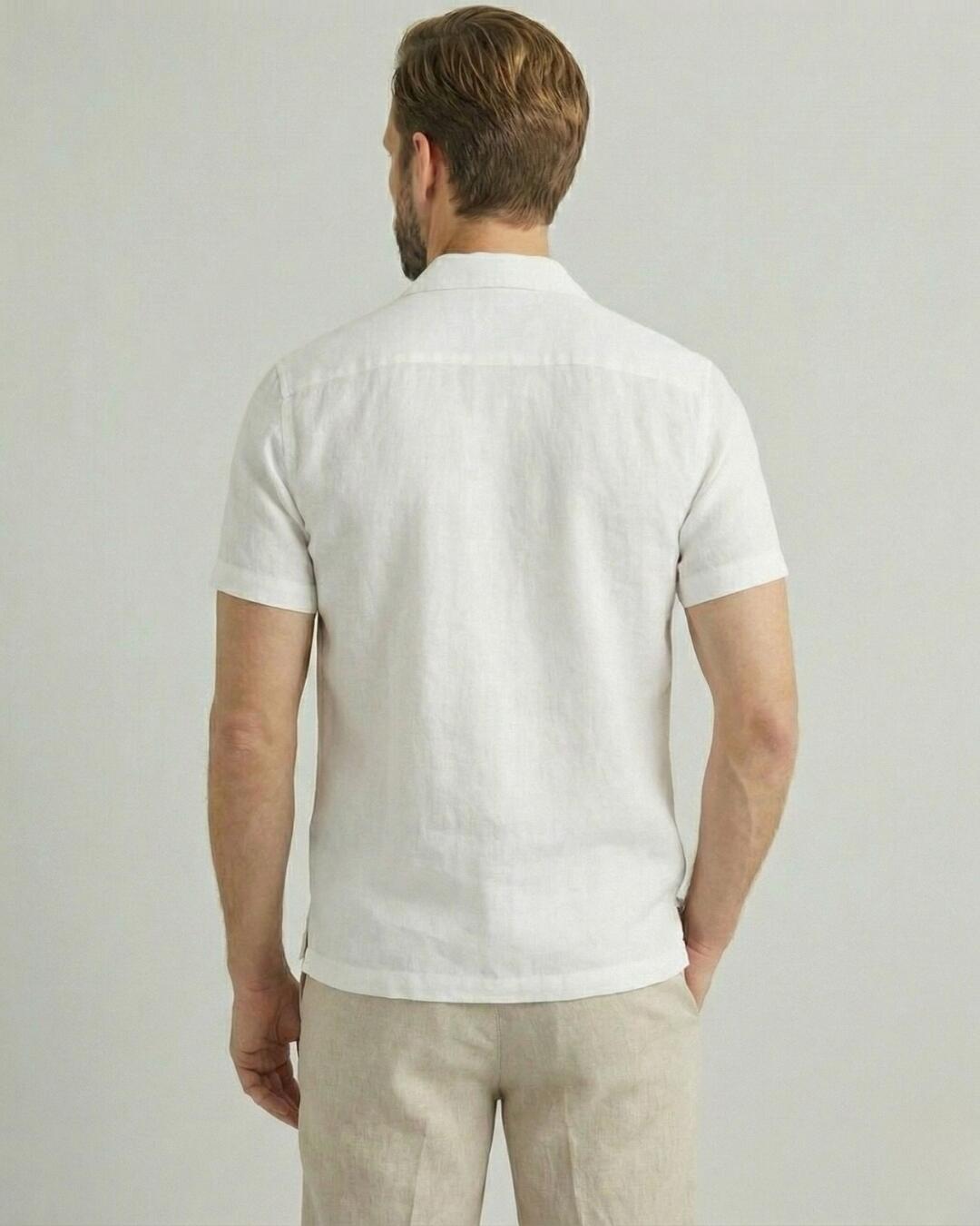 Camisa de Botão MC Cubana Puro Linho Ivory