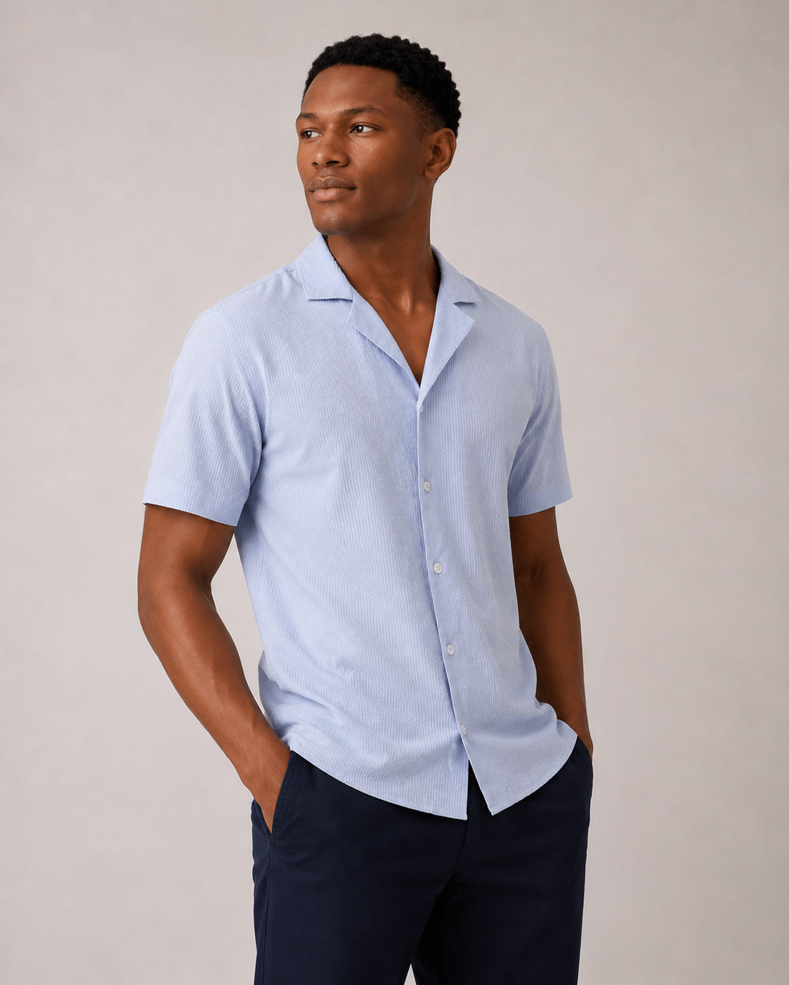Camisa de Botão MC Brezza Azul