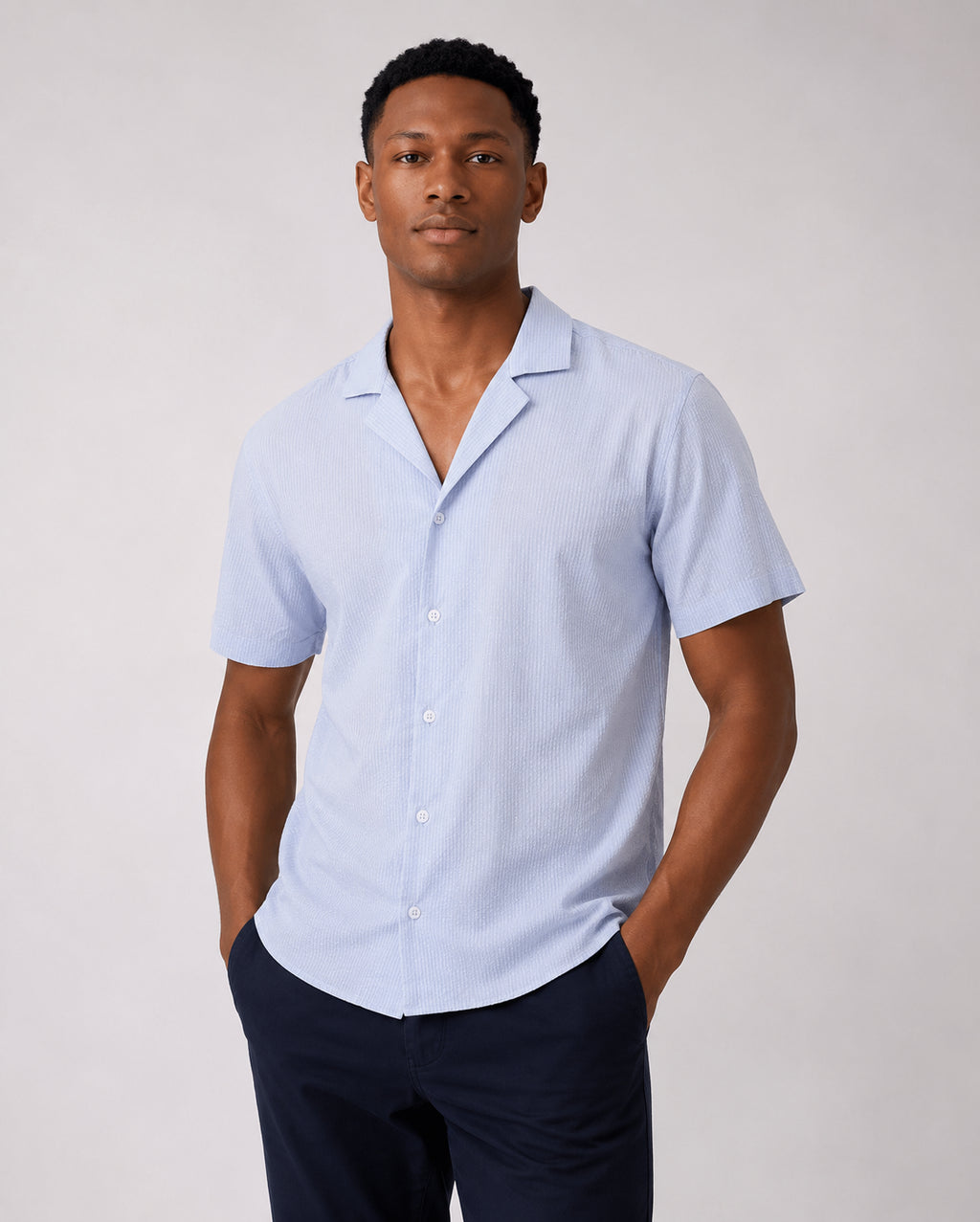 Camisa de Botão MC Brezza Azul