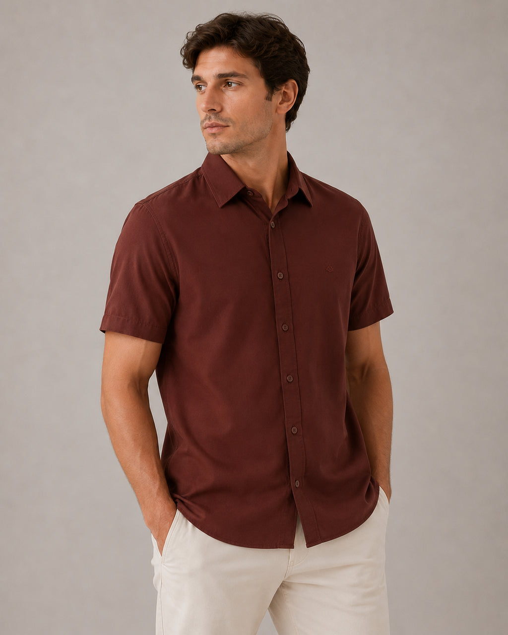 Camisa de Botão MC Viscose Modena Mocha