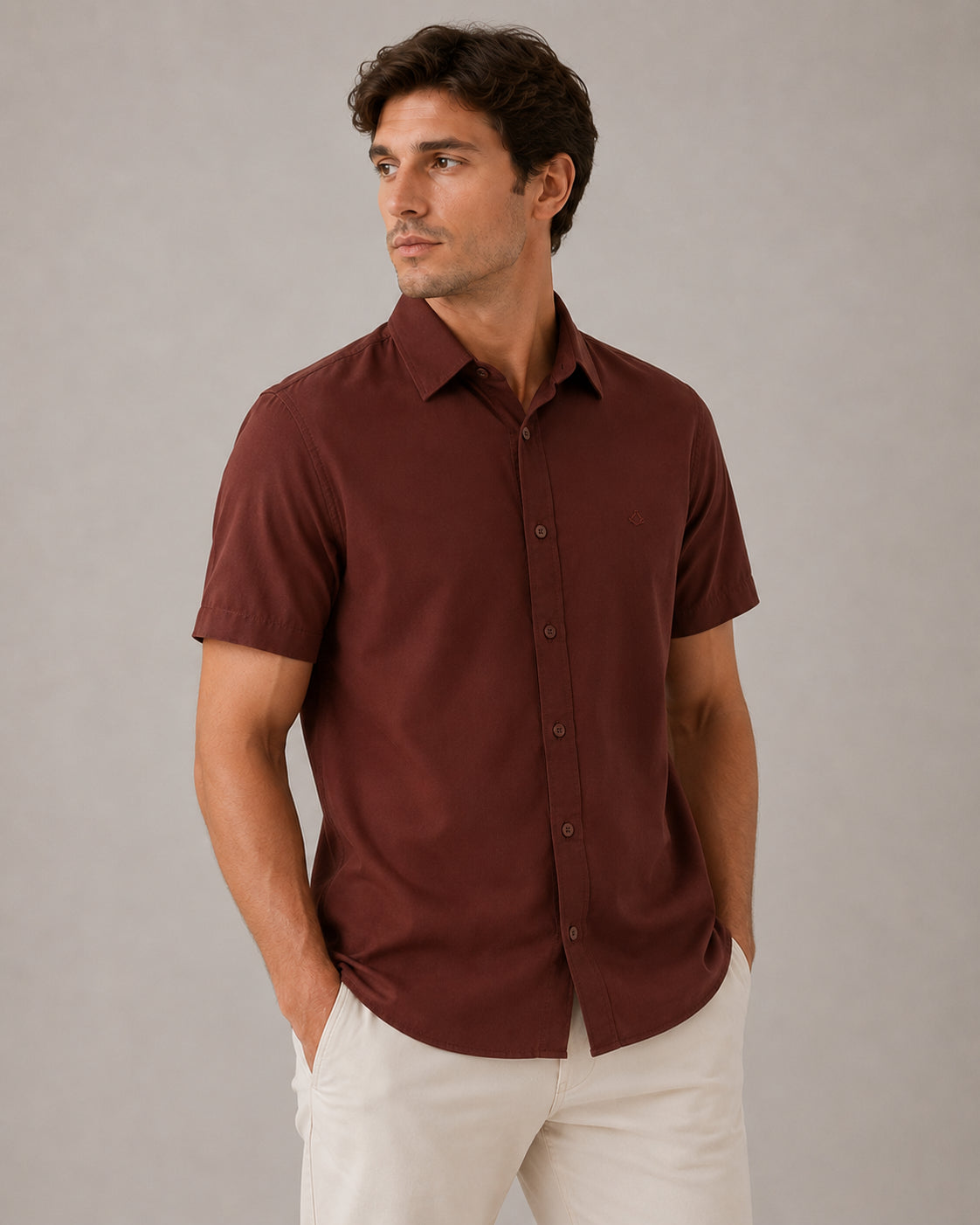 Camisa de Botão MC Viscose Modena Mocha