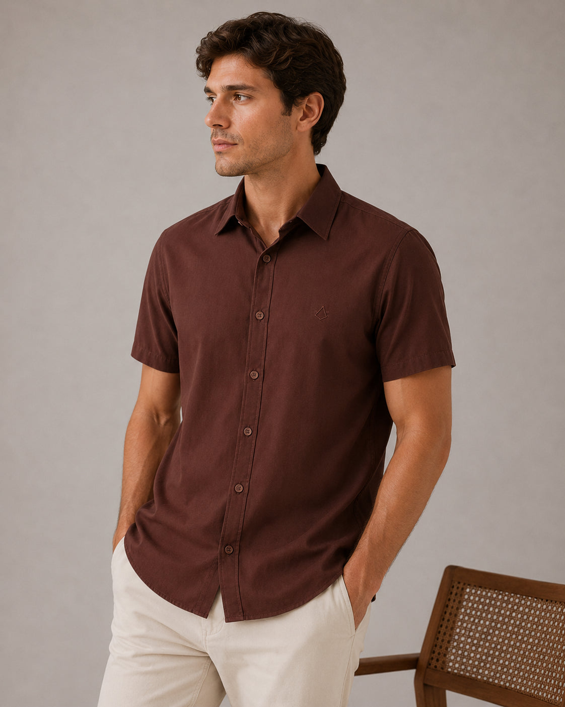 Camisa de Botão MC Viscose Modena Mocha