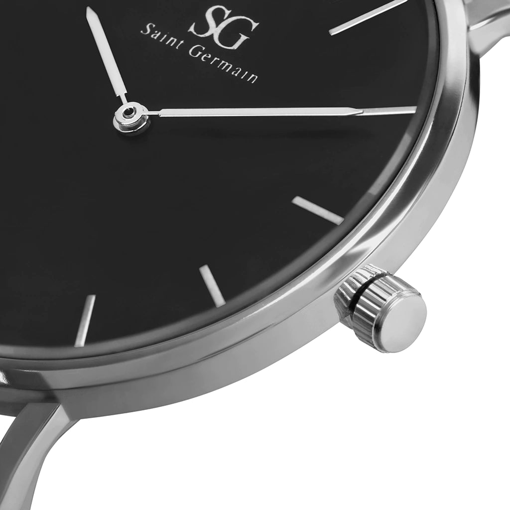 Relógio Minimalista Pulseira Prata Harlem Black Silver 40mm