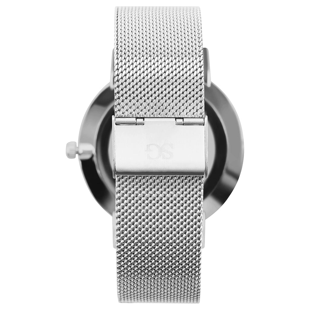 Relógio Minimalista Pulseira Prata Harlem Black Silver 40mm