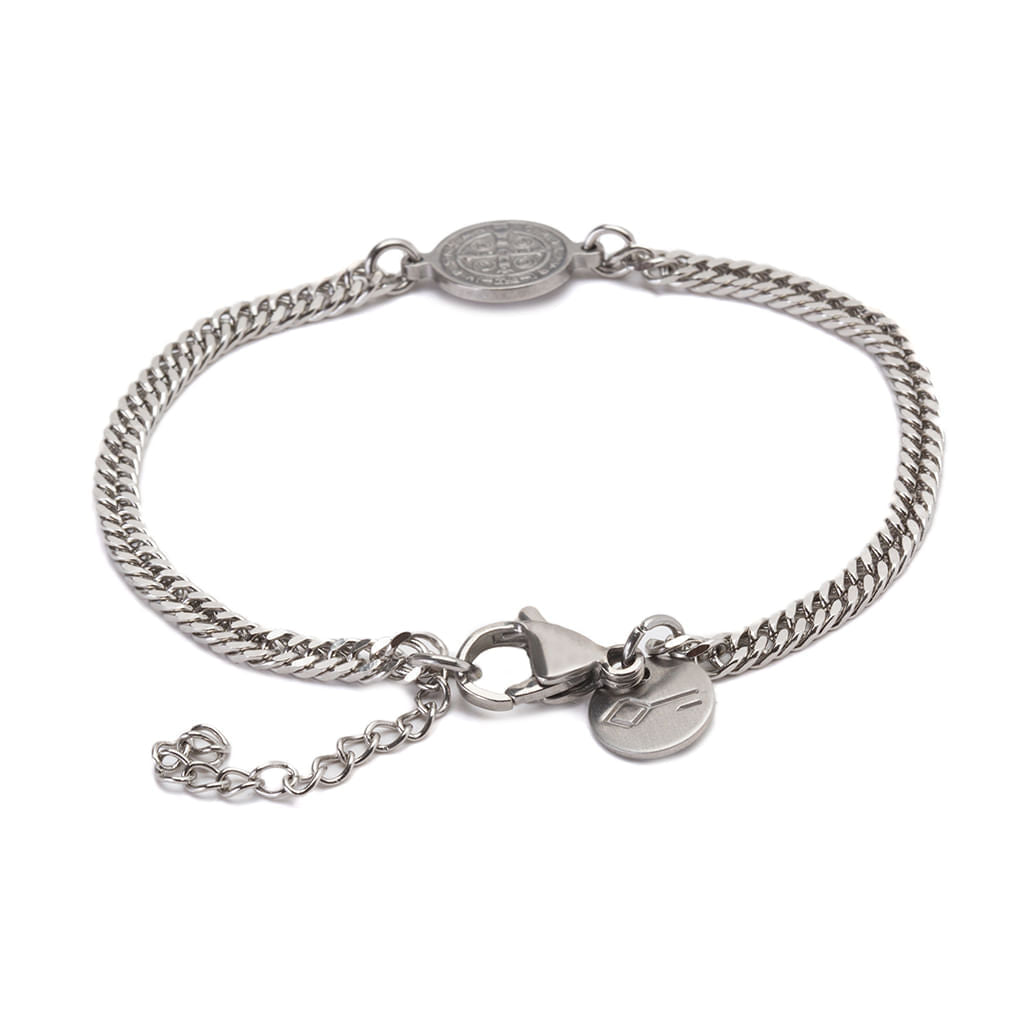 Pulseira Aco Corrente Amuleto Niquel