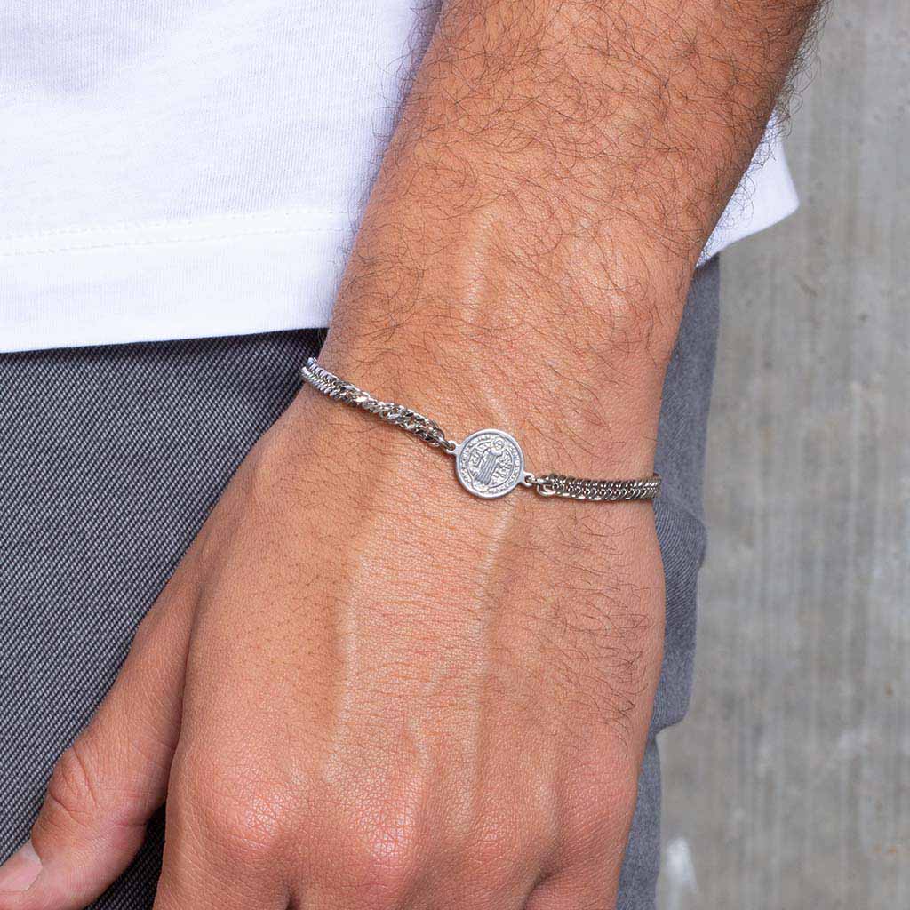 Pulseira Aco Corrente Amuleto Niquel
