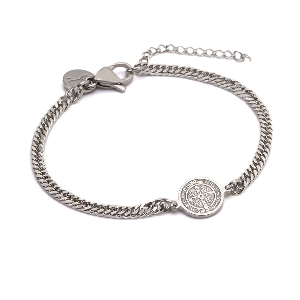 Pulseira Aco Corrente Amuleto Niquel