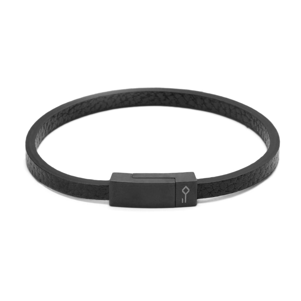 Pulseira Aco Couro Arnault Preto M