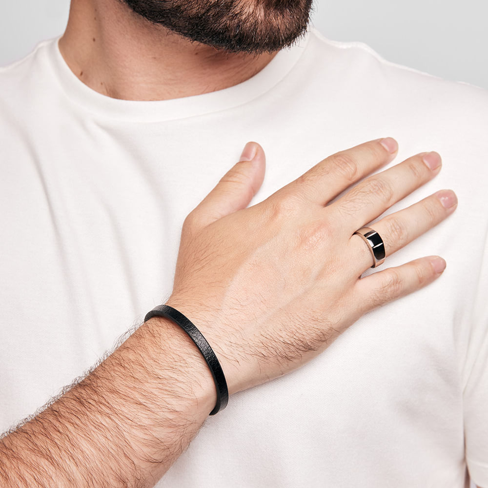 Pulseira Aco Couro Arnault Preto M