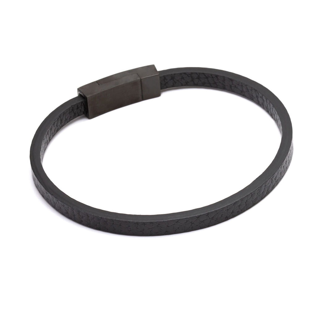 Pulseira Aco Couro Arnault Preto M