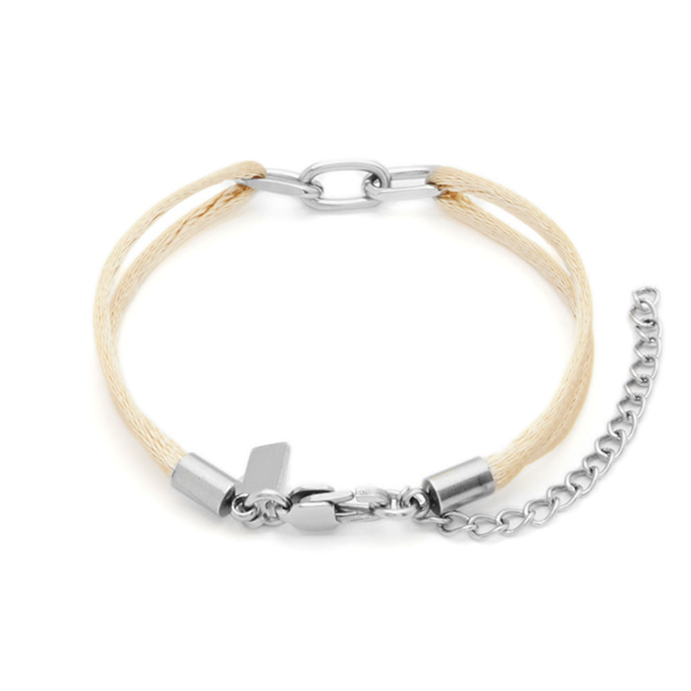 Pulseira Matiz Eco Bege de Cetim e Aço