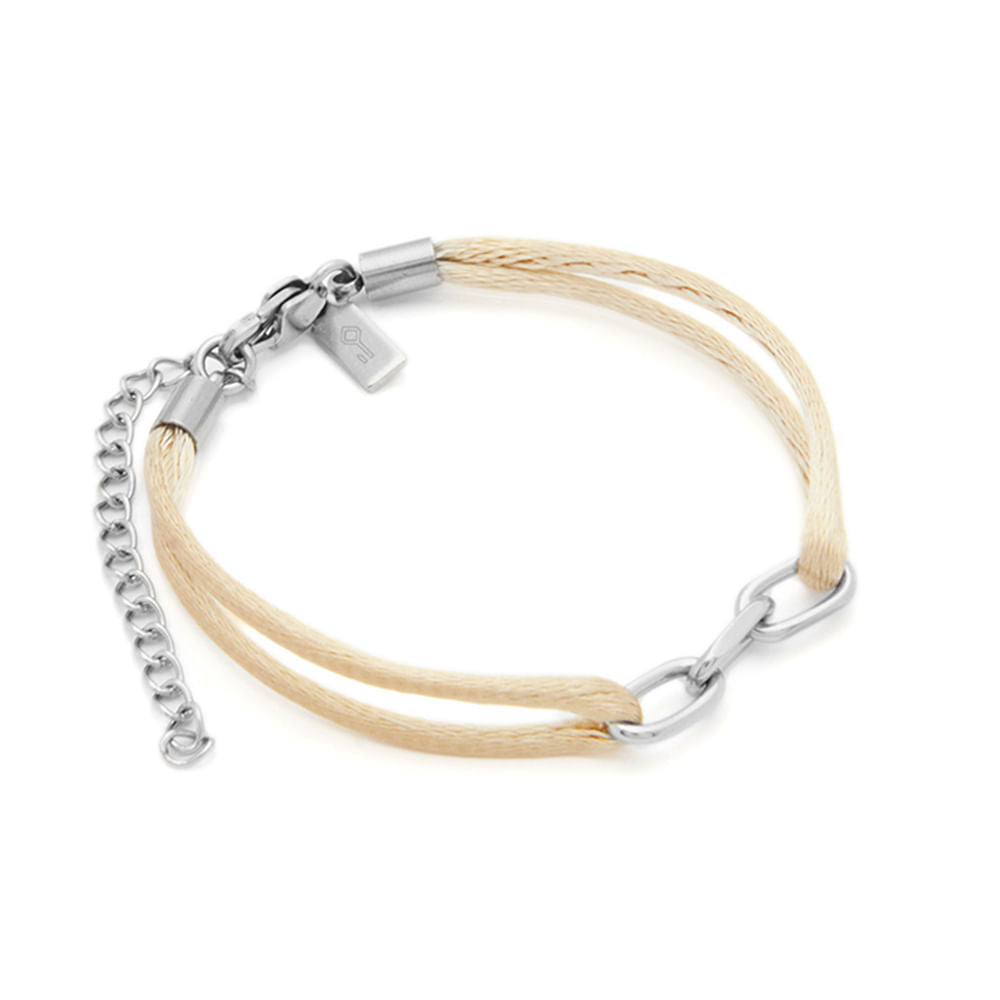 Pulseira Matiz Eco Bege de Cetim e Aço