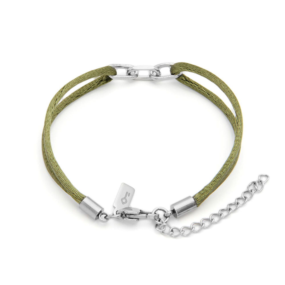 Pulseira Matiz Eco Verde Militar de Cetim e Aço