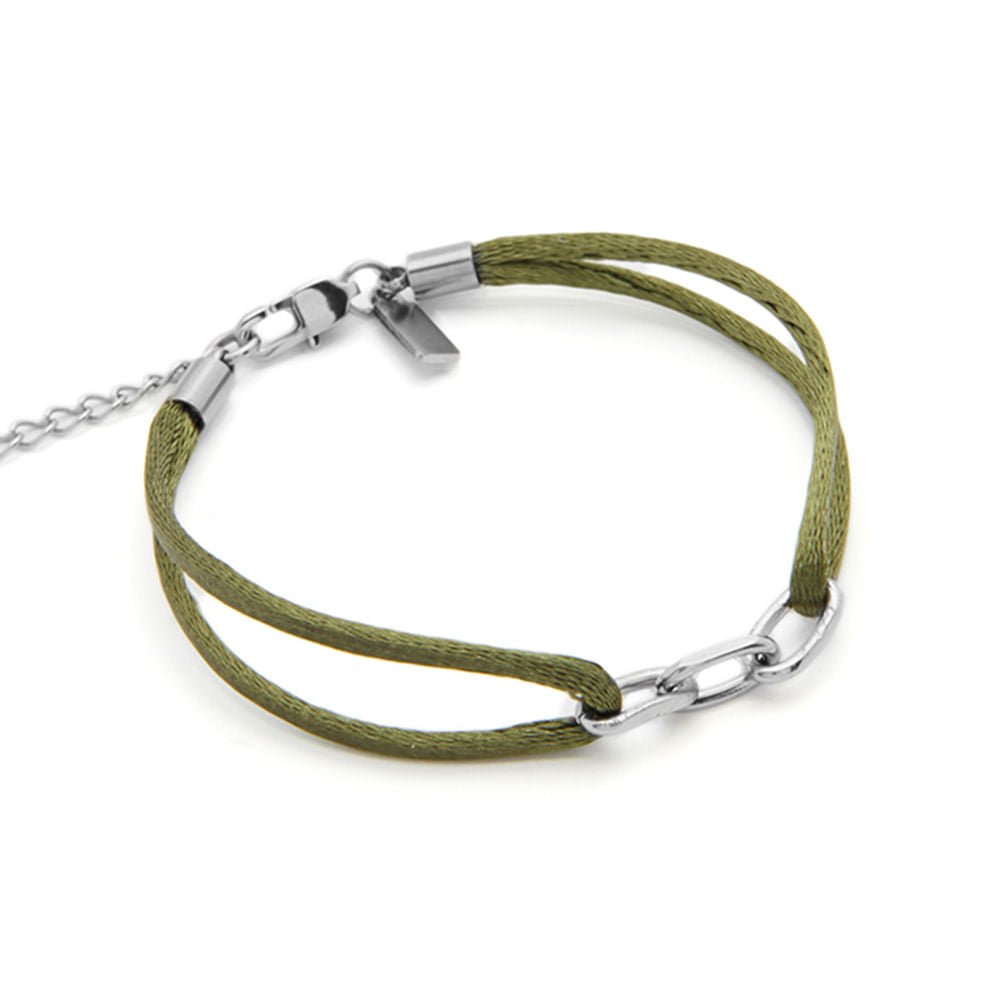 Pulseira Matiz Eco Verde Militar de Cetim e Aço
