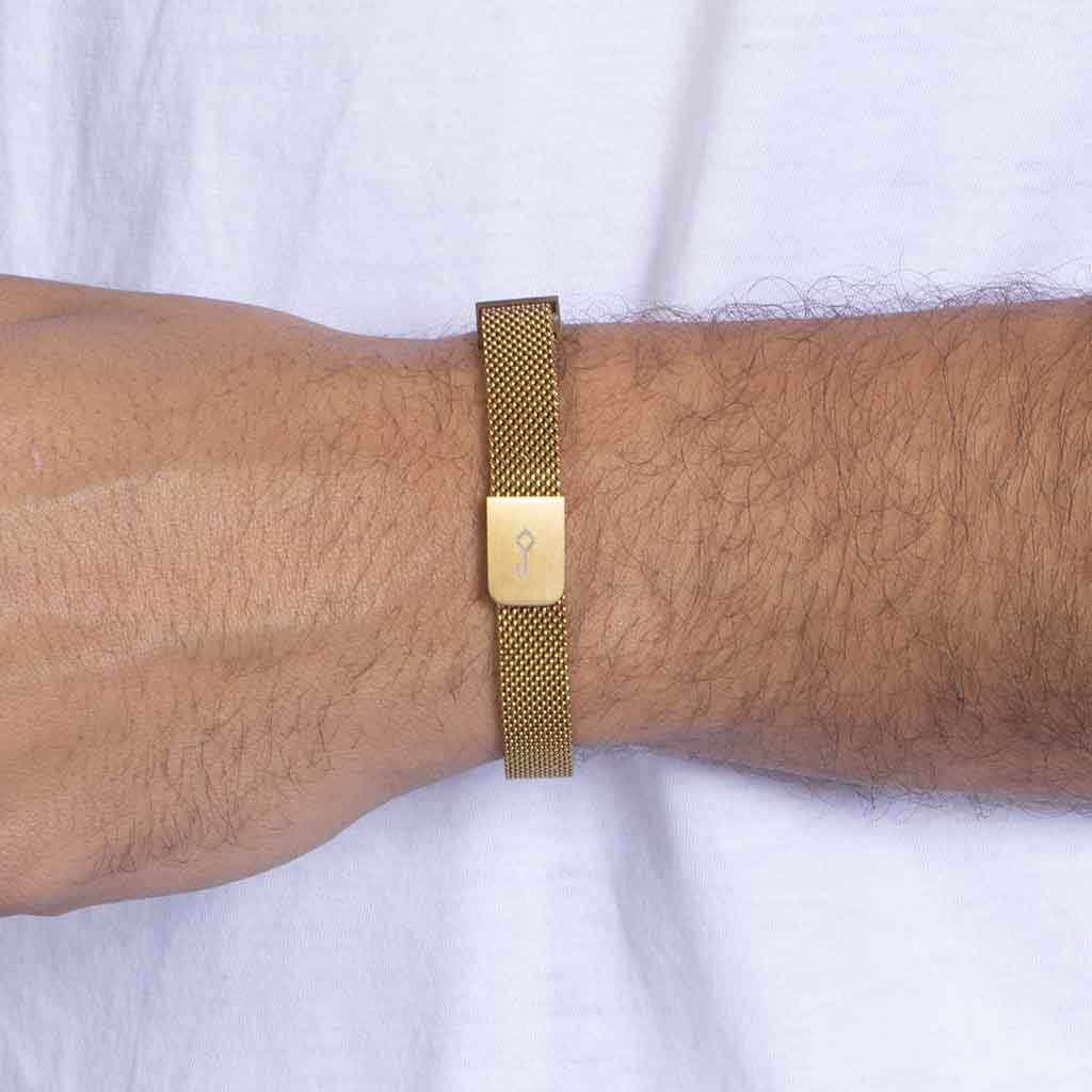 Pulseira Aco Malha De Aco Ima Dourado Aj