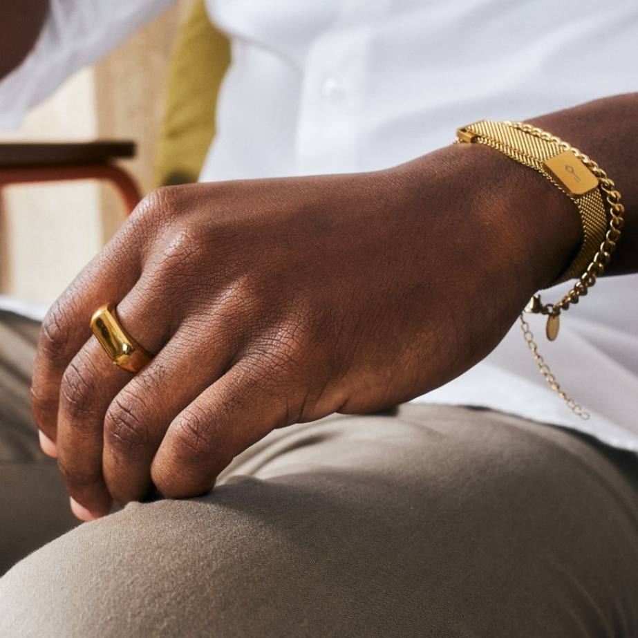 Pulseira Aco Malha De Aco Ima Dourado Aj