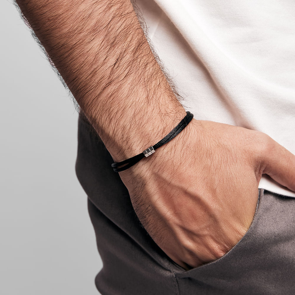 Pulseira Matiz Oasis Preto de Cetim e Aço