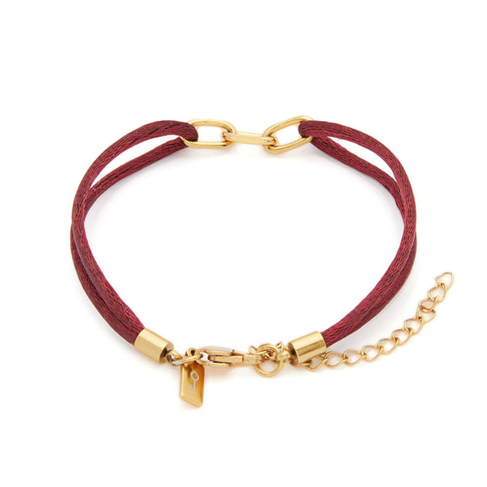 Pulseira Matiz Pétala Bordô de Cetim e Aço