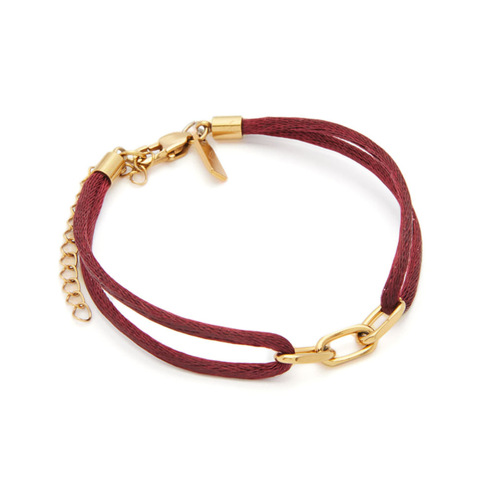 Pulseira Matiz Pétala Bordô de Cetim e Aço