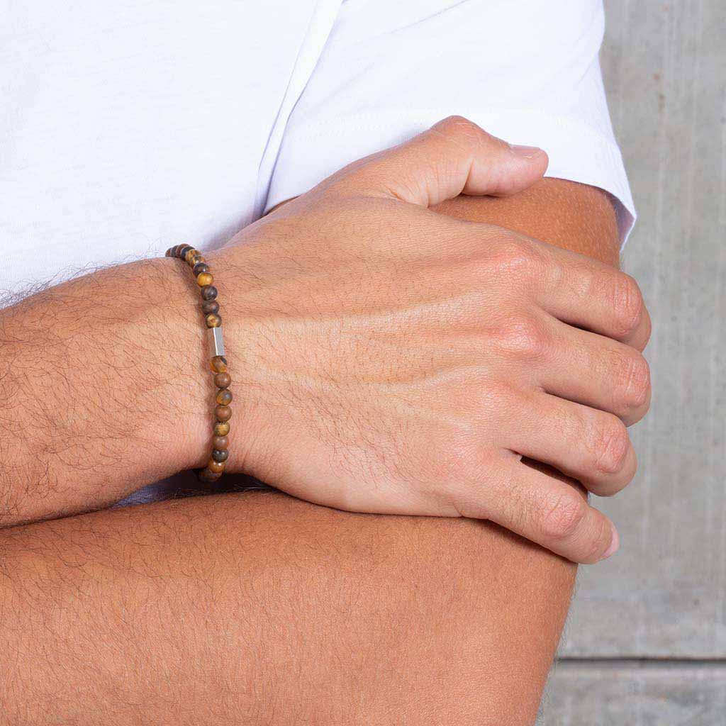 Pulseira Zeng de Pedra Natural Olho de Tigre Marrom