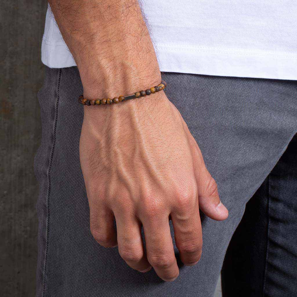 Pulseira Zeng de Pedra Natural Olho de Tigre Marrom