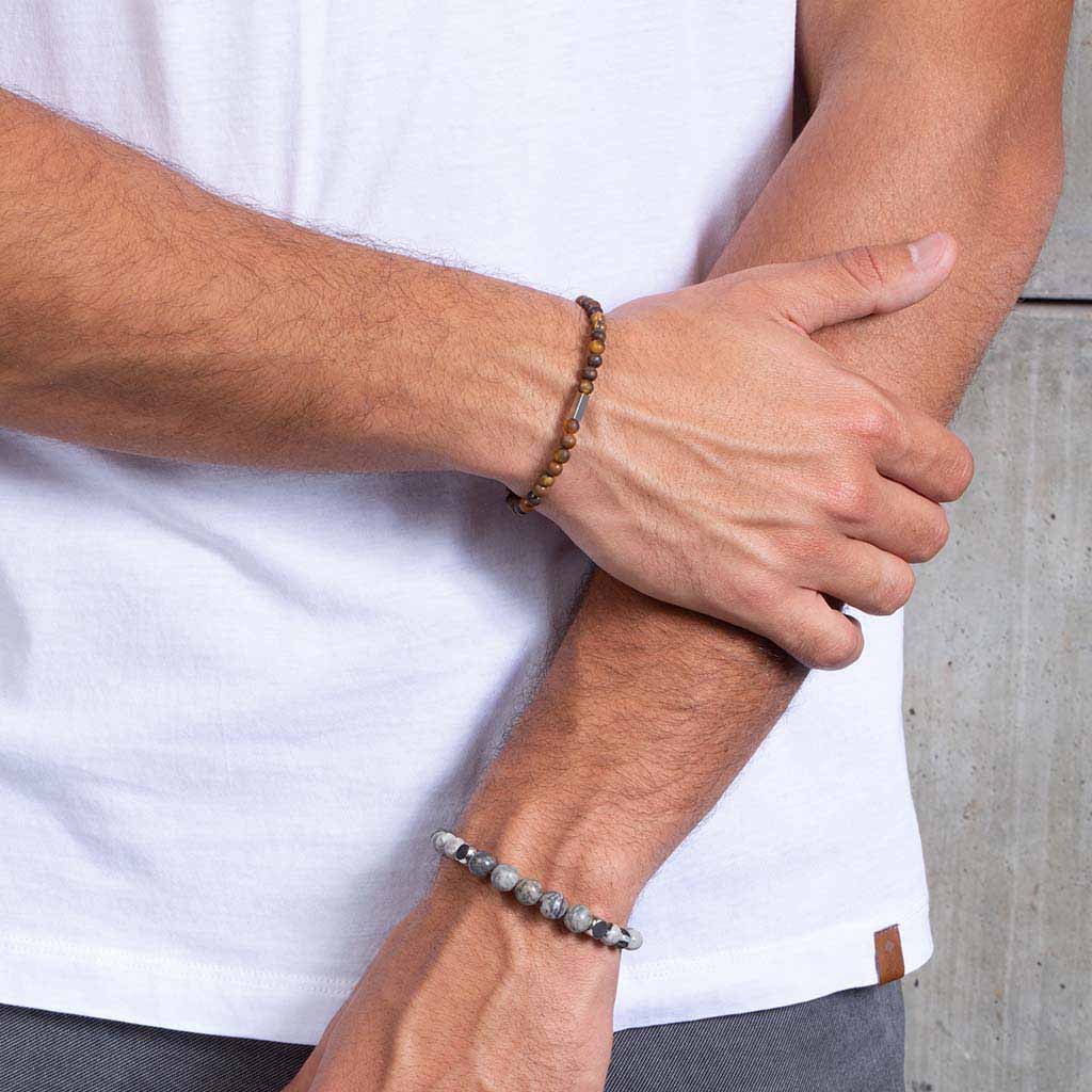 Pulseira Zeng de Pedra Natural Olho de Tigre Marrom