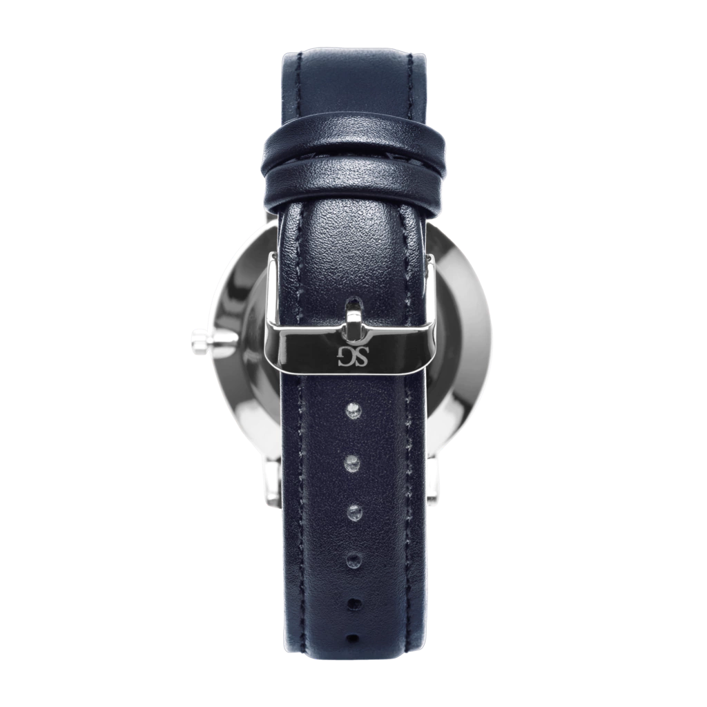 Relógio Minimalista Azul Pulseira de Couro Riverdale Blue Silver 40mm