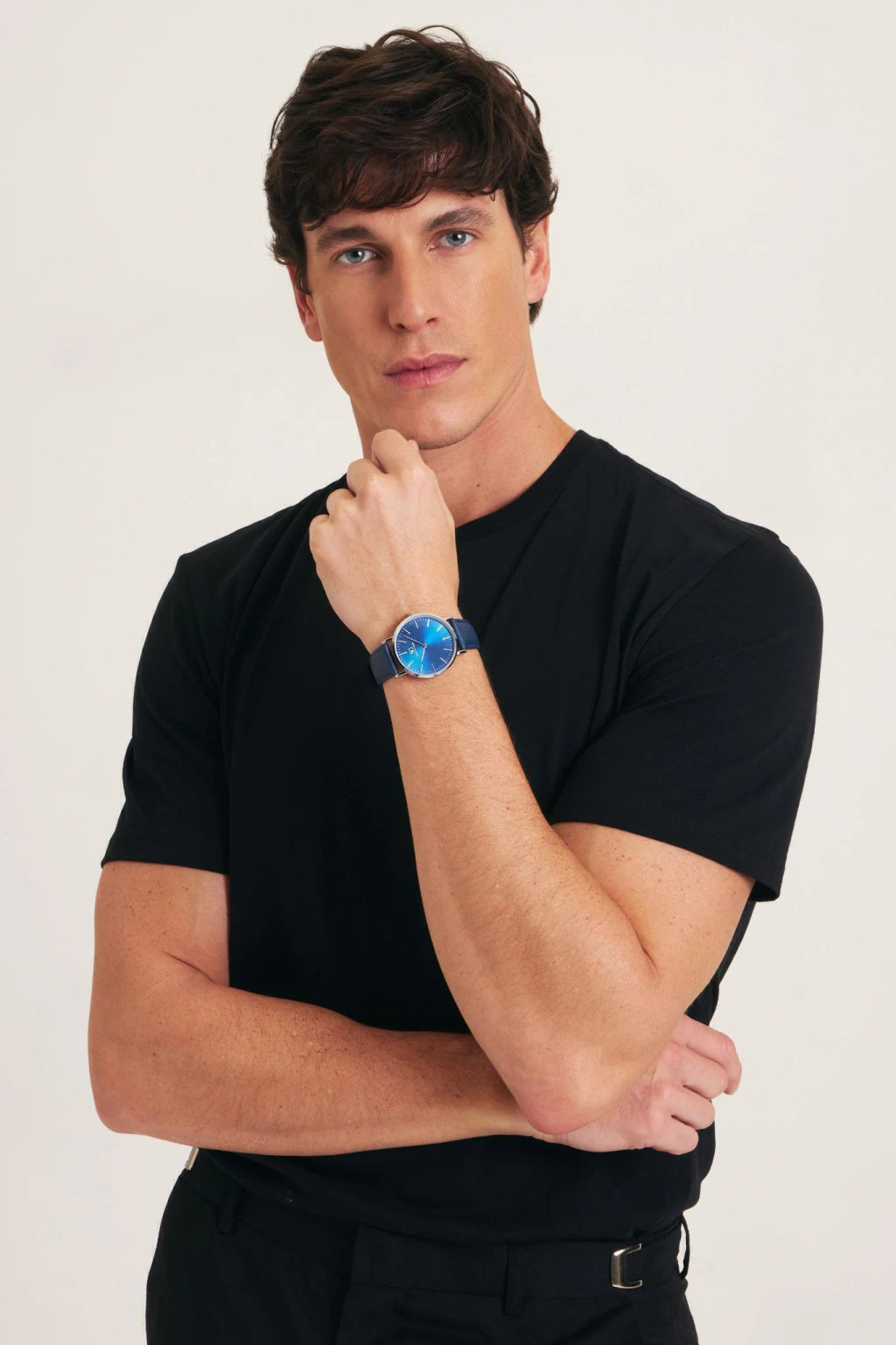 Relógio Minimalista Azul Pulseira de Couro Riverdale Blue Silver 40mm