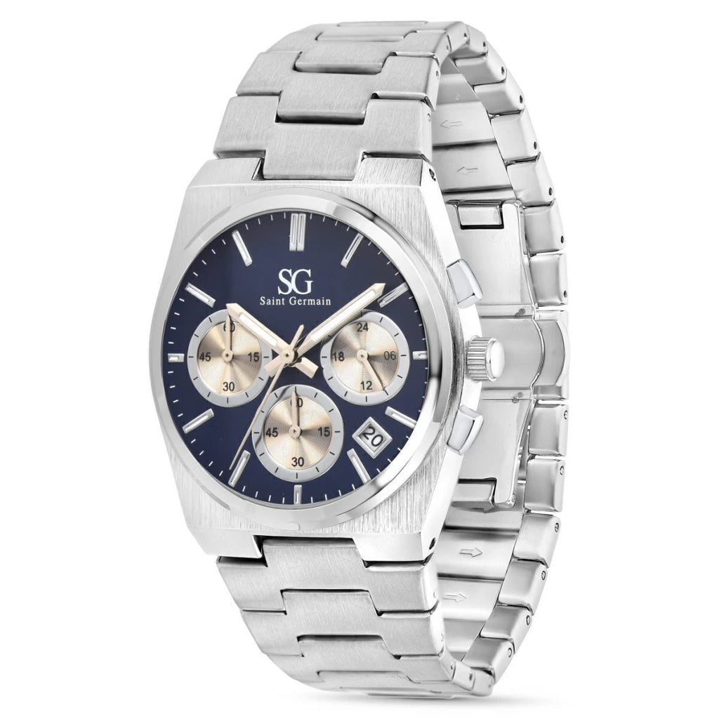 Relógio Masculino Hudson Chrono com Fundo Azul e Pulseira Prata