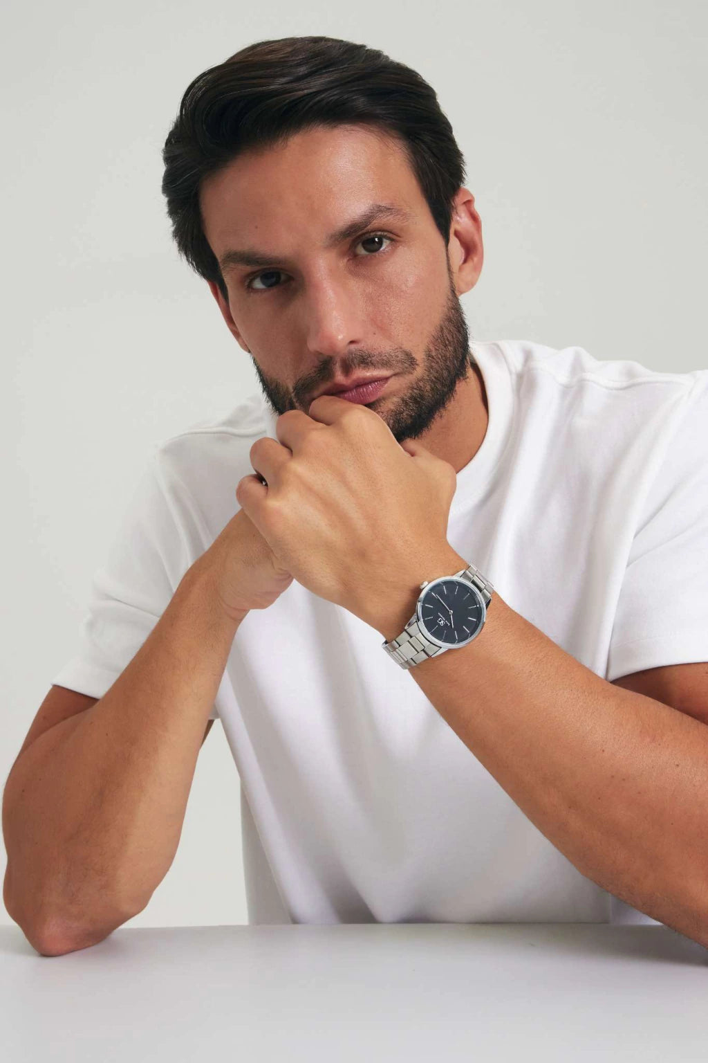 Relógio Masculino Pulseira Prata Belmont Black Silver 40mm