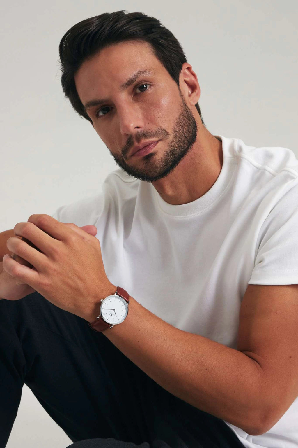 Relógio Masculino Marrom Pulseira de Couro Bronx Silver 40mm