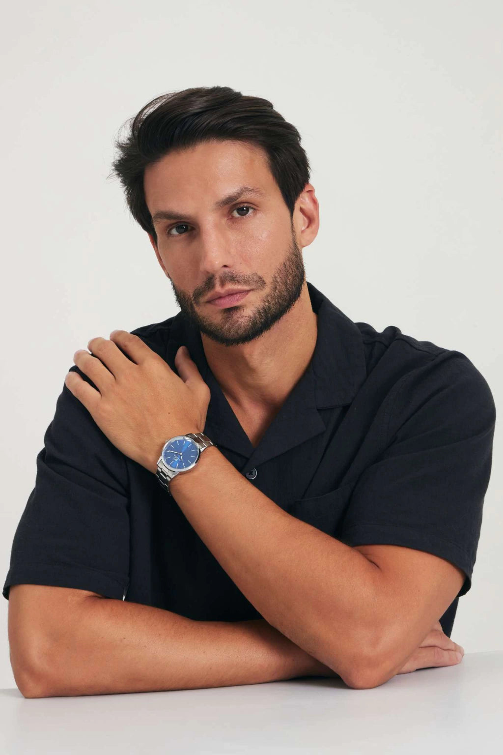 Relógio Masculino Pulseira Prata Fundo Azul Belmont Blue Silver 40mm